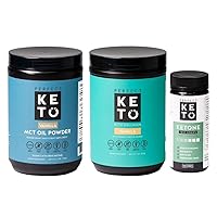Perfect Keto Bundle - Collagen (Vanilla), MCT Oil C8 Powder (Vanilla), Ketone Test Strips | Best to Burn Fat and Support Energy | 30 Day Supply
