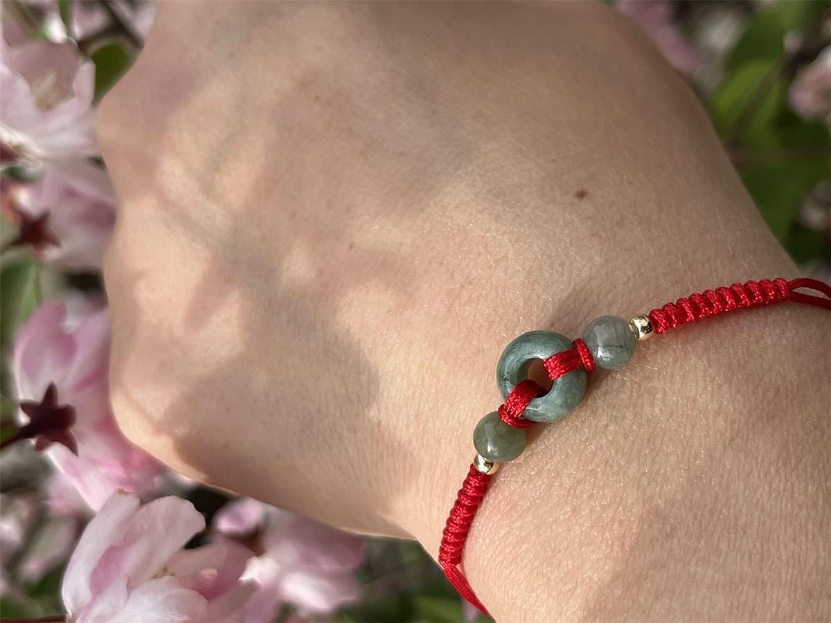 Qordelia Handmade Natural Jade Bracelet, Good Luck Red Rope Bracelet, Kabbalah Bracelets, Adjustable