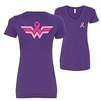 Wonder Woman Breast Cancer Awareness Front&Back Womens V Neck