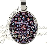 Stained Glass Rose Window Pendant, Stained Glass Image, Cathedral Necklace, Rose Window Necklace, Gothic Style, Catholic Christian Jewelry