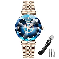 Watches for Women Rose Gold Stainless Ladies Female Fashion Luxury Diamond Dress Business Waterproof Quartz Girls Wife Gifts Crystal Blue Wrist Watch
