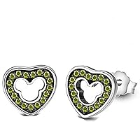 Lovely Heart Mickey Mouse 14K Black & White Gold Over 925 Sterling Sliver With Fashion Round Cut Peridot Cubic Zirconia Stud Earring For Teen Girls and Women's Valentine's Day Gift,Birthday Gifts