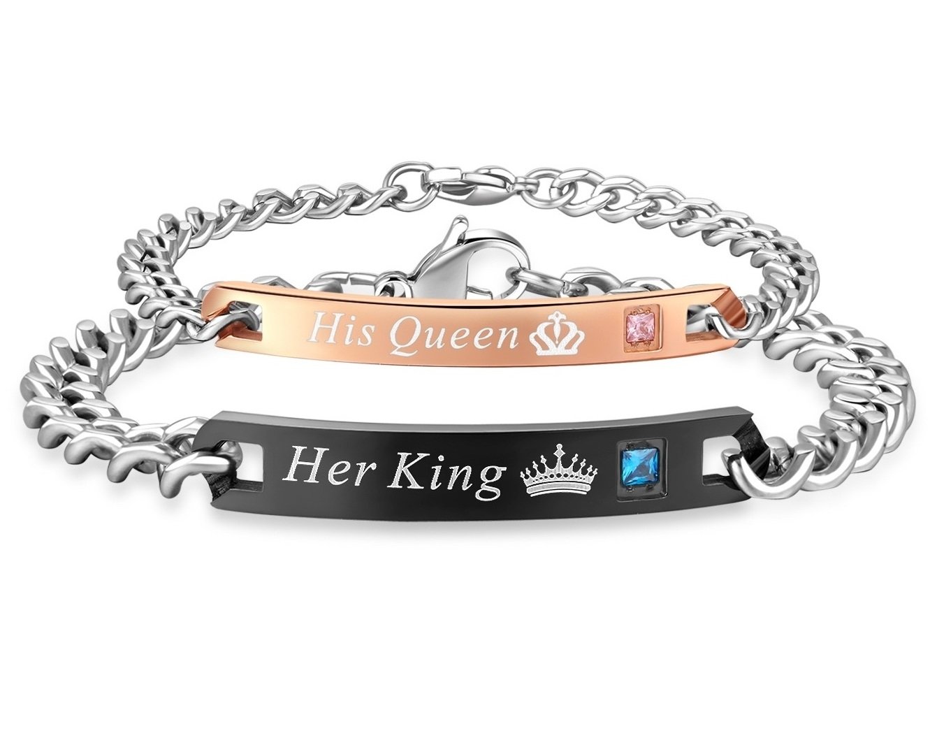 His Queen Her King His & Hers Matching Set Couple Bracelet in a Gift Box