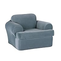 SureFit Stretch Pinstripe 2 Piece T Cushion Chair Slipcover in French Blue