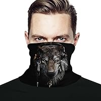 Native USA Wolf Earphone Face Mask Unisex Neck Gaiter Seamless Face Cover Scarf Bandanas with Drawstring for Cycling Hiking
