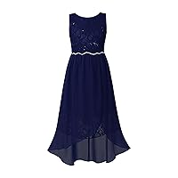 CHICTRY Girls Sparkle Waist Floral Lace Junior Bridesmaid Dress Prom Dance Wedding High Low Gown