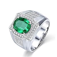 Solid 14K 18K White Yellow Gold Natural Green Men's Emerald Ring Anniversary Engagement Emerald Wedding Band Custom Ring Size for Man