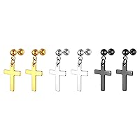 OIDEA Stainless Steel Cross Earrings for Men - Cross Dangle Hoop Earrings Set, Hinged Hoop Ear Jewelry Gift for Men and Women