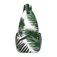 Cute Green Palm Leaves 1 Printed Canvas Sling Bag Crossbody Backpack, Hiking Daypack Chest Bag For Women Men