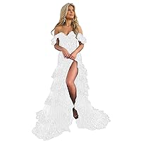 Glitter Applique Sexy Prom Dresses for Women 2024 Long Sliver Off Shoulder Tulle Formal Evening Party Gown with Slit