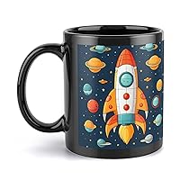 Mugs Large Porcelain Mug Rocket Clipart Space Ship Ceramic Steeping Mug with Handle Porcelain Coffee Cups Funny Mug Tea Cups with Handle for Men Women
