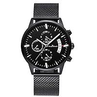 Men's Watches Luxury Sports Casual Quartz Wristwatches Chronograph Calendar Date Stainless Steel Band Black Color