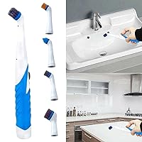 Electric Scrubbers Multihead Electric Cleaning Brush Multifunctional Portable Cleaning Brush Four Brush Heads Household Cordless Motorized Brush for Bathroom Toilet Kitchen (Blue)