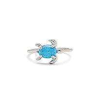 Rose Gold or Silver-Plated Opal Sea Turtle Ring w/White or Blue Stone - Brass Base, Stylish Design - Size 5-9