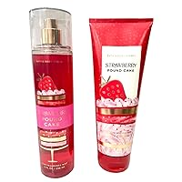 Bath & Body Works - Strawberry Pound Cake - 2 pc Bundle - Fine Fragrance Mist and Ultimate Hydration Body Cream (Packaging Design Varies)
