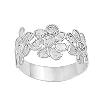 MOONEYE 1.50 CTW Natural Diamond Polki Flower Band Ring 925 Sterling Silver Platinum Plated Slice Diamond Jewelry