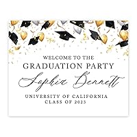 Andaz Press 16x20-Inch Personalized Welcome To The Graduation Party Canvas Sign, Cap, Balloons, Gold Confetti Design, Graduation Party Decorations Grad Party Supplies, Yard Sign Banner Alternative