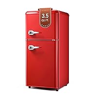 Retro Mini Fridge, Small Fridge with Freezer 3.5Cu. Ft., 2-Door Mini Refrigerator Retro Style for Bedroom,Kitchen,Office,Dorm with Adjustable Thermostat, Removable Shelves, Egg Trays(Red)