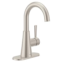 Moen Ronan Spot Resist Brushed Nickel One-Handle Single Hole Modern Bathroom Sink Faucet with Optional Deckplate and Spring Loaded Drain Assembly, 84021SRN
