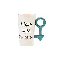 American Atelier I Love Him Ceramic Mug 16 Oz – for Coffee, Tea, Cocoa, Ice Cream or Even Soup-Hostess or Host Gift Idea for Any Special Occasion, Housewarming or Birthday, Him, White/Blue
