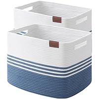 Storage Baskets, 42L*2 Pack Storage Baskets for Organizing, Laundry Basket for Closet, Cotton Rope Blanket Basket for Storage, Toy Storage Basket for Living Room, Laundry Room, Bedroom-Navy