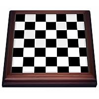 3dRose Checkered Black and White Squares-Art-Trivet with Ceramic Tile, 8