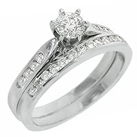 14k White Gold Round Diamond Engagement Ring Wedding Band Bridal Set 1 Carat
