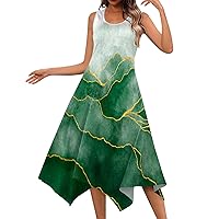 Womens 2024 Summer Sleeveless Dresses Casual Loose Crewneck Dress Floral Print Beach Sundresses