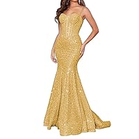 Mermaid Sequin Prom Dresses Long Sparkly Spaghetti Straps Corset Formal Evening Party Gown with Slit
