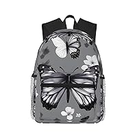Gray Teal Butterfly Print Backpack For Women Men, Laptop Bookbag,Lightweight Casual Travel Daypack