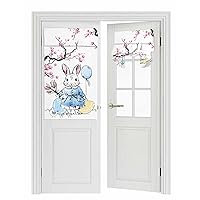 Easter Blackout Door Curtains For Door Window,French/Front/Sidelight Door Tie Up Shade Drapes Thermal Insulated Privacy Rod Pocket,Spring Peach Tree Bunny Eggs Tulips Chick White 1 Panel 26