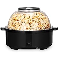 Electric Hot-oil Popcorn Popper Maker - Stir Crazy Popcorn Machine with Nonstick Plate & Stirring Rod, Large Lid for Serving Bowl and Two Measuring Spoons, 16-Cup for Home Christmas Party Kids