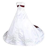 Women's Strapless Embroidery Satin A-line Colorblock Wedding Dress Bridal Gowns