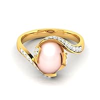 Pearls Diamond Pink Cultured Pearl And 0.225 Ctw Diamond Ring in 14k Solid Gold Pearl Ring