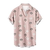 Mens Shirts Summer Casual Short Sleeve Beach Blouse Cute Dog Paw Print with Pocket Turndown Collar Shirt Tops
