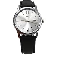 Casio MTP-V002L-7B3 Men's Standard Analog Black Leather Band Silver Dial Date Watch
