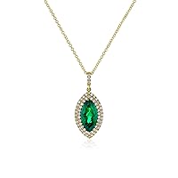 Kobelli Emerald Eye Marquise Diamond Halo Pendant Necklace 18K Yellow Gold Adjustable 18
