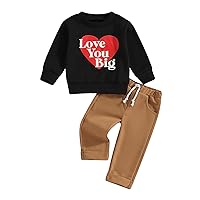VISGOGO Toddler Baby Girl Boy Valentines Day Love Outfits Letter Print Long Sleeve Sweatshirts + Long Pants Clothes Set