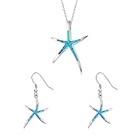 Cuoka 925 Sterling Silver Starfish Jewelry Set, Including Starfish Necklace and Starfish Earrings, Hawaiian Jewelry Gift for Women and Beach Lovers