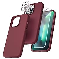 TOCOL [5 in 1 for iPhone 13 Pro Case, with 2 Pack Screen Protector + 2 Pack Camera Lens Protector, Slim Silicone Phone Case iPhone 13 Pro 6.1 Inch, [Anti-Scratch] [Drop Protection], Plum