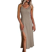 Dokotoo Womens Scoop Neck Bodycon Sleeveless Ribbed Knit Casual Tank Dress Strap Beach Cocktail Wedding Long Maxi Dresses