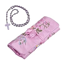 TUMBEELLUWA Embroidery Travel Jewelry Bag & Cross Pendant Beaded Necklace for Men Women