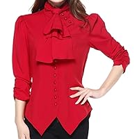 XL, 18, 28 - Pearl Goddess - Red Pearl Button Gothic Victorian Rouched Blouse