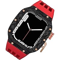 VEVEL Carbon Fibre Watch Case Sport Fluorine Rubber Strap for Apple Watch 8/7 6/5/SE/4 44 mm 45 mm, Luxury Titanium Frame Breathable Exercise Band Women and Men Watch Band Mod Kit