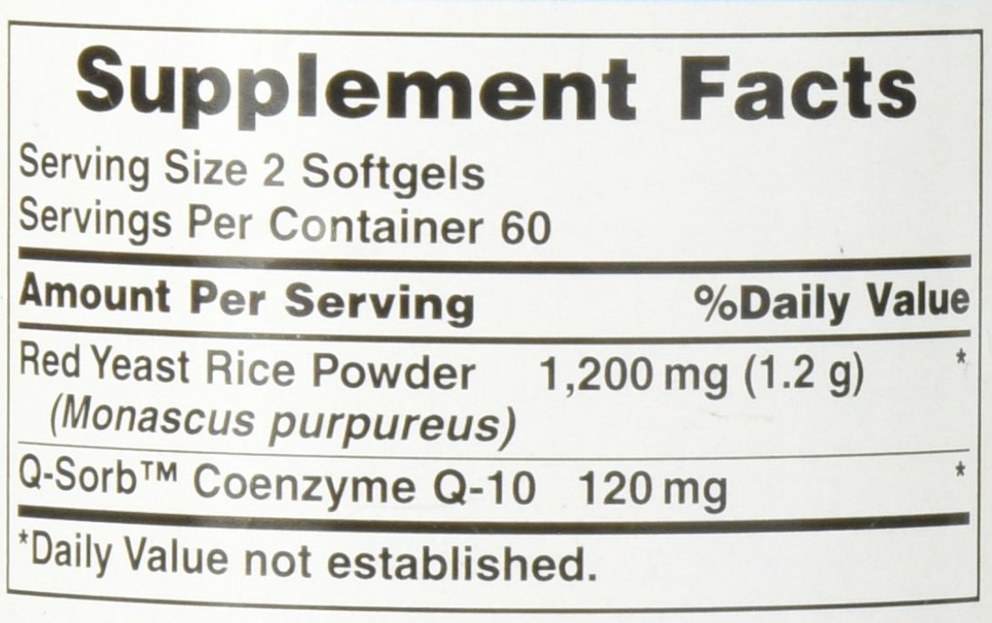 Puritan's Pride Q-Sorb CoQ10 Plus Red Yeast Rice,120 Rapid Release Softgels