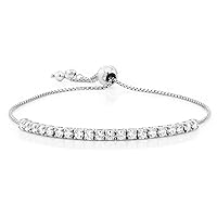 Gem Stone King 925 Sterling Silver Round Cubic Zirconia Simulated Diamond 7 Inch Adjustable Tennis Bracelet Jewelry Gift For Women
