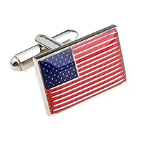 American Official Flag USA America Pair Cufflinks in a Presentation Gift Box & Polishing Cloth