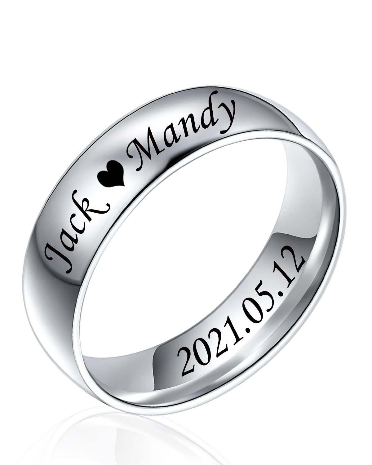 Fanery sue Custom Personalized Engraved Name Ring for Men and Women Customizable 4MM/6MM Stainless Steel Stackable Simple Dome Couples Promise Rings Wedding Anniversary Band Mother's Day Gift