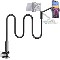 SAIJI Gooseneck Phone Holder for Bed, 360° Rotate Support Rod One-Hand Adjustable Cell Phone Stand, Compatible with All 4.7-7