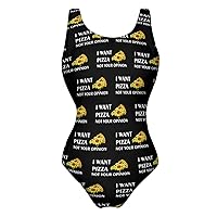 I Want Pizza Not Your Opinion One Piece Swimsuit for Women Tummy Control Bathing Suit Slimming Backless Swimwear